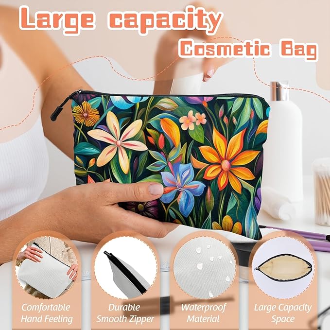 Scribesense Cosmetic Bags Travel Makeup Toilet Case Waterproof Pouch for Women Girls 6.7X9.45inches - Color - Rich Painting of Diverse Flowers