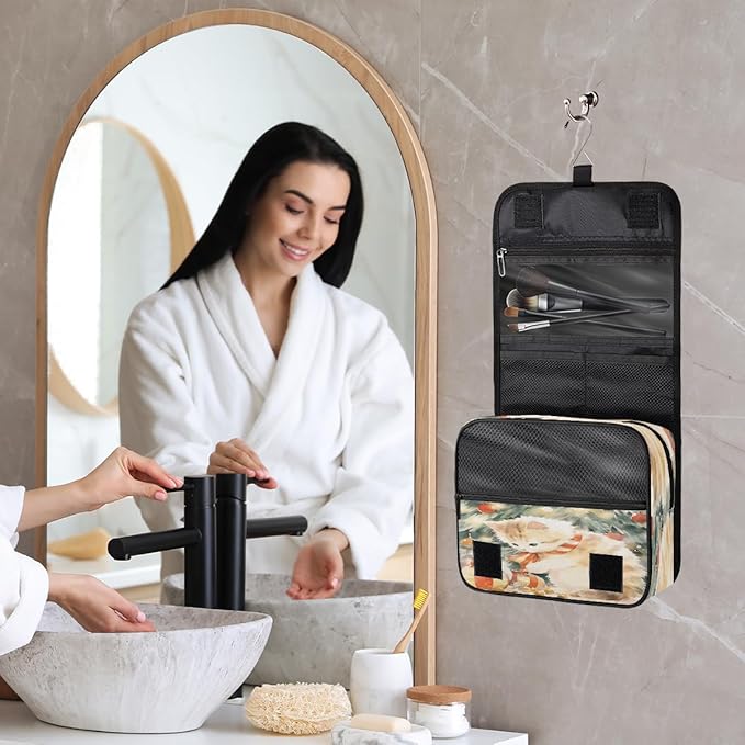 YoYoYuchong Travel Toiletry Bag for Women & Men Cute Animal Cat Art Hanging Cosmetic Organizer Portable Waterproof Makeup Case Make Up Bag with Compartments Travel Essentials for Bathroom Shower