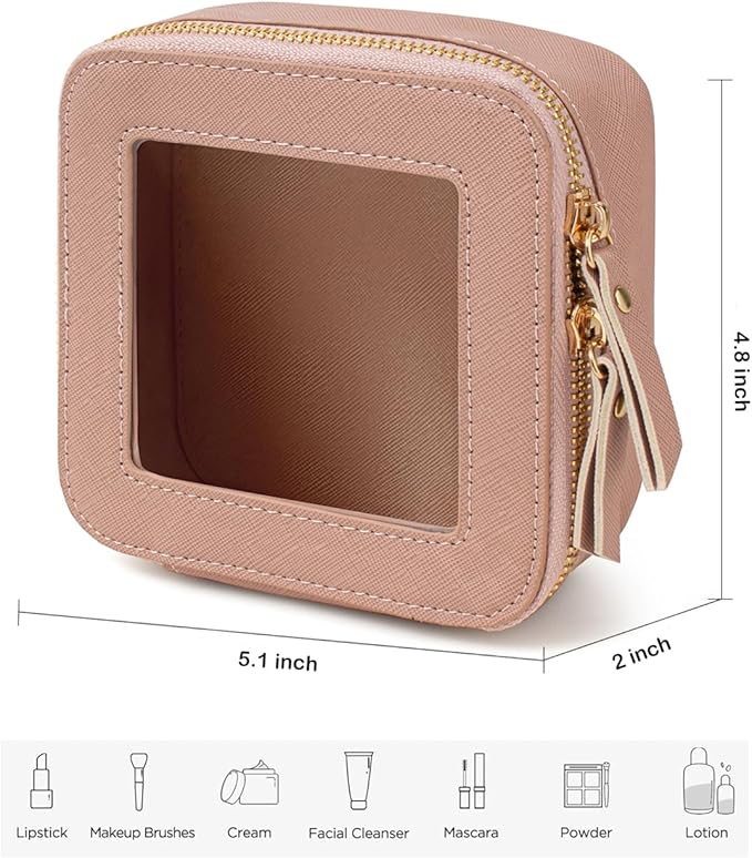 FFpaw Clear Makeup Bag Small, Mini Cosmetic Bag for Purse Clear Makeup Pouch Purse Organizer with Zipper TSA Approved Travel Toiletry Bag Car Organizer Essentials for Women Men (Mini Dark Pink)