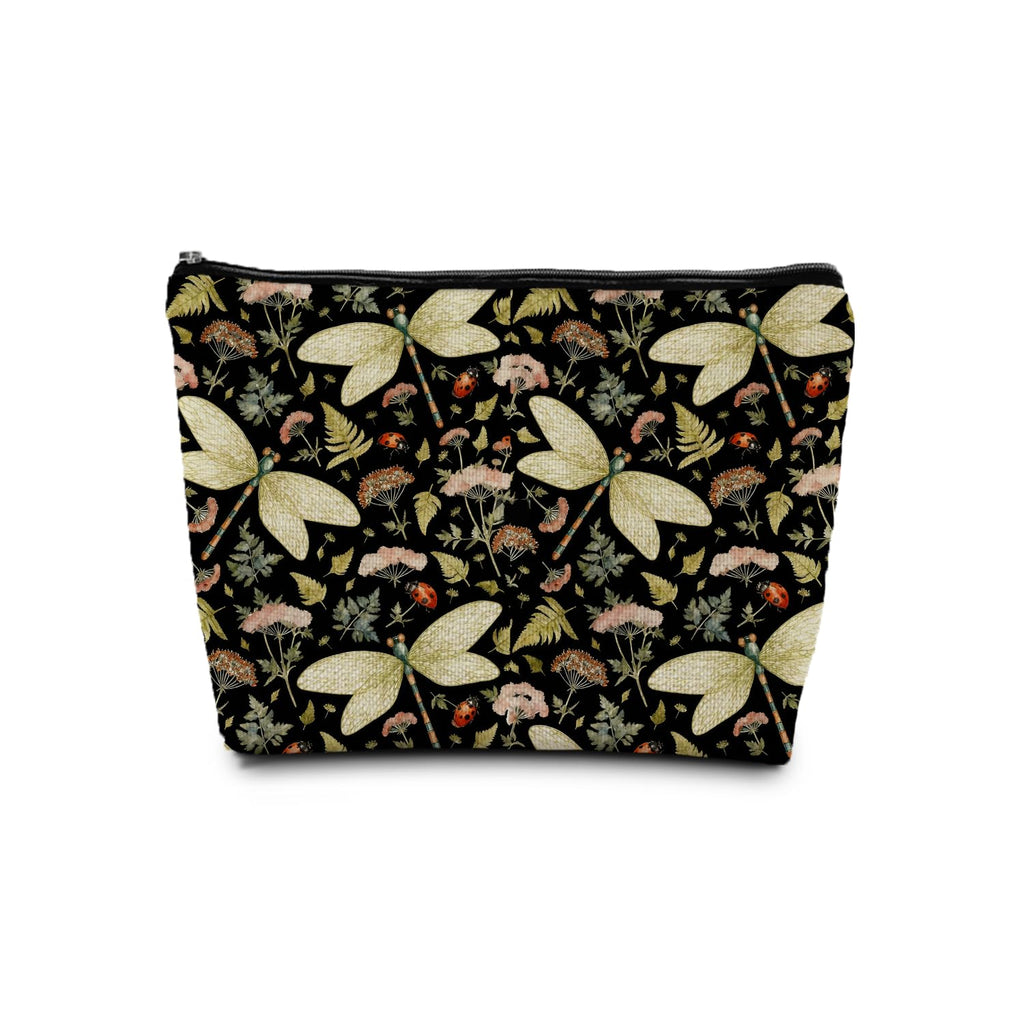 SAFDSGFDB Vintage Floral Dragonfly Makeup Bag, Dragonfly Gifts Cosmetic Bags for Women, Dark Cottagecore Floral Botanical Insects Portable Travel Toiletry Bag Zipper Makeup Pouch