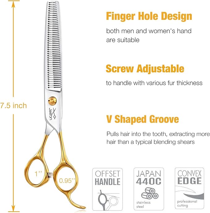 JASON Dog Grooming Thinning Scissors - 7.5" Blending Shears 40 Teeth