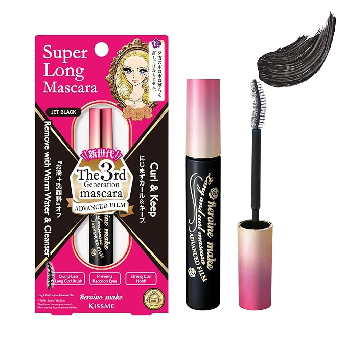 Heroine Make by KissMe Super Long Mascara | Waterproof Mascara for Dramatic Length & Volume | Smudge-Proof Black Mascara with Curling, Long‑Lasting Formula | Made in Japan
