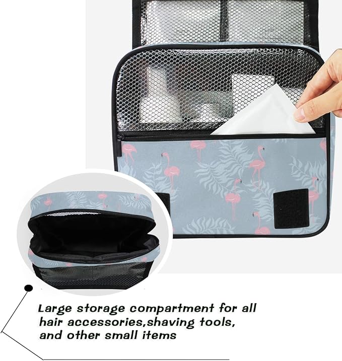 senya Hanging Travel Toiletry Bag Kit Makeup Case Cosmetics Organizer for Men Women (Tropical Flamingo)