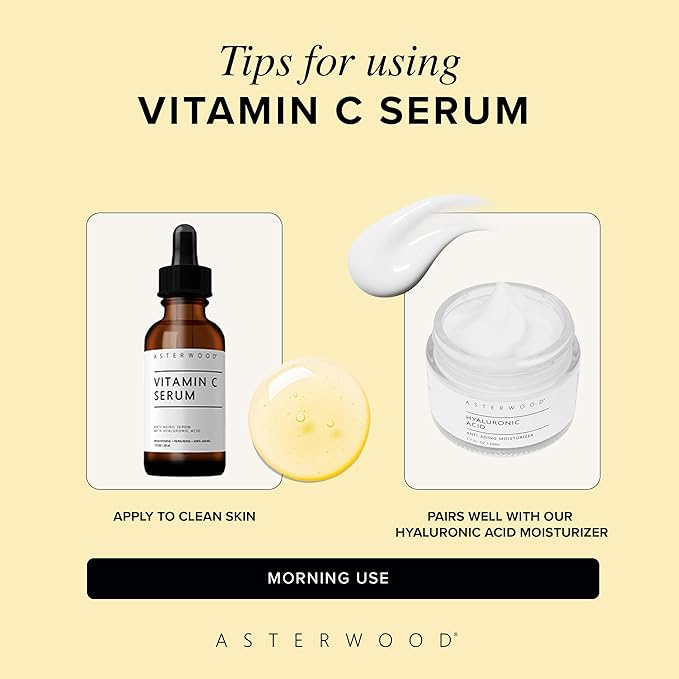Asterwood Vitamin C Serum for Face with Hyaluronic Acid 8 Fl Oz