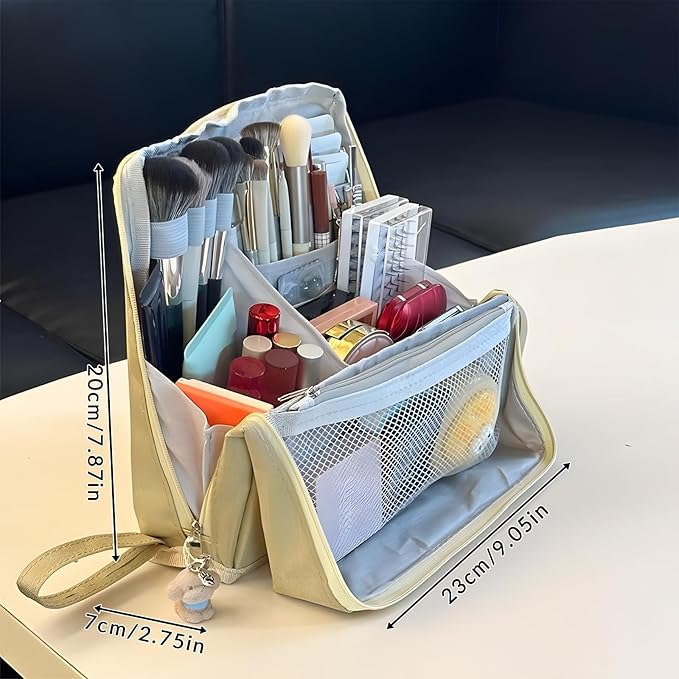 Makeup Bag,Standing Makeup Bag – Portable,Large Capacity Multi-purpose Large Capacity Oxford Cloth Standing Makeupbag Portable, Aterproof,Compartments and Handle (Blue)