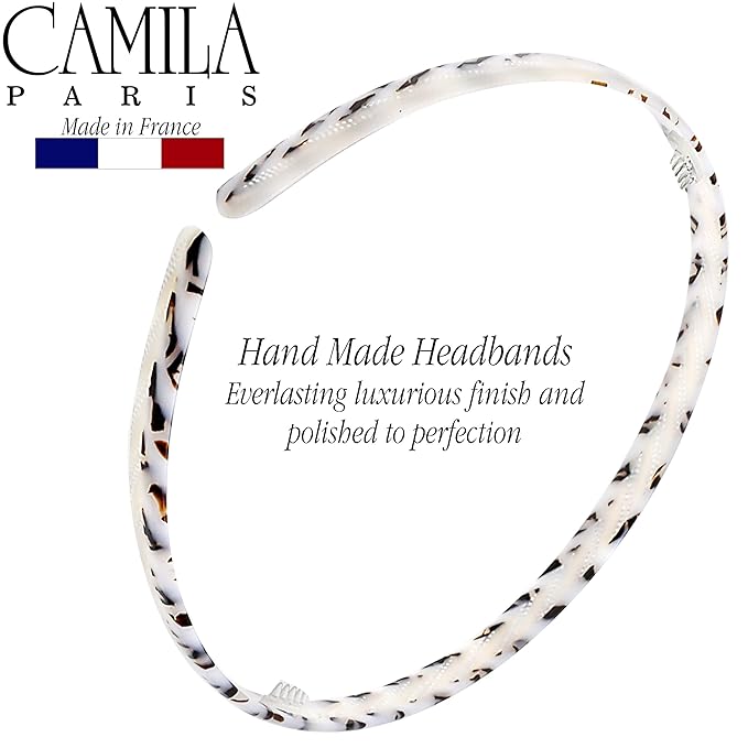 Camila Paris CP3471 French Headband for Women, Handmade White and Gray, Strong Hold Grip Women's Hair Band, Ligth and Very Flexible, No Slip Durable Styling Girls Hair Accessories, Made in France