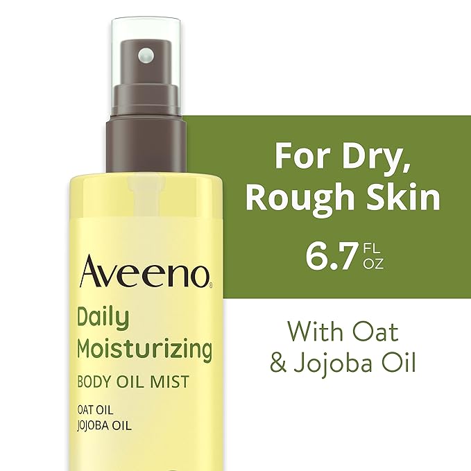 Aveeno Daily Moisturizing Body Oil Mist with Oat Oil and Jojoba Oil for Rough, Dry, Sensitive Skin, Nourishing Body Spray for Smoother, More Even Skin, Paraben- & Silicone-Free, 6.7 fl. oz