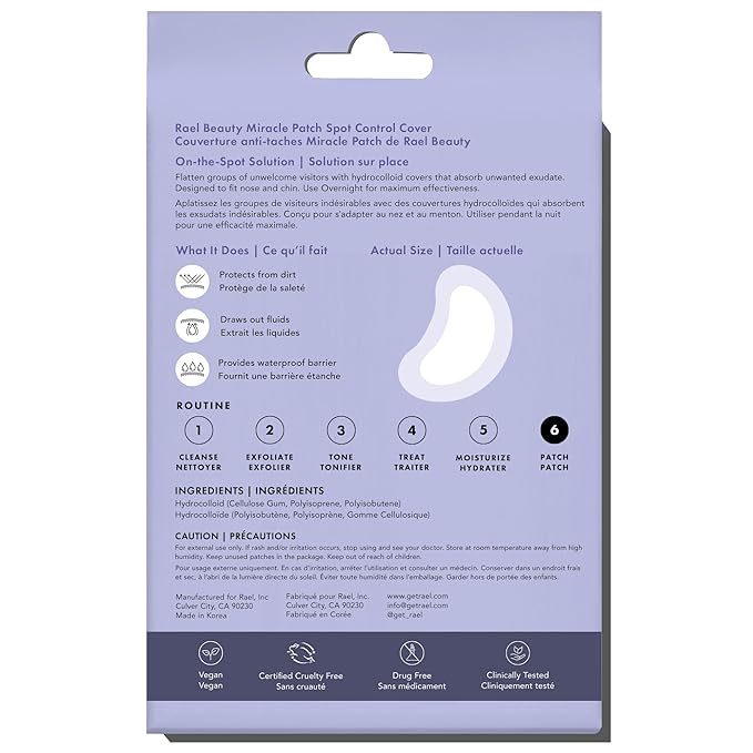 Rael Miracle Spot Control Cover Hydrocolloid Strips Pimple Patches (20 Ct)