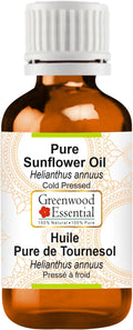 Greenwood Essential Sunflower Oil (Helianthus annuus) | Cold Pressed | Natural | Undiluted | For Diluting Essential Oils | For Skin & Massage | Men & Women | 100ml (3.38 oz)