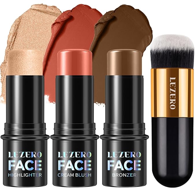 3Pcs Contour Stick Makeup Kit,Shades with Highlighter Blush Bronzer, MEDIUM