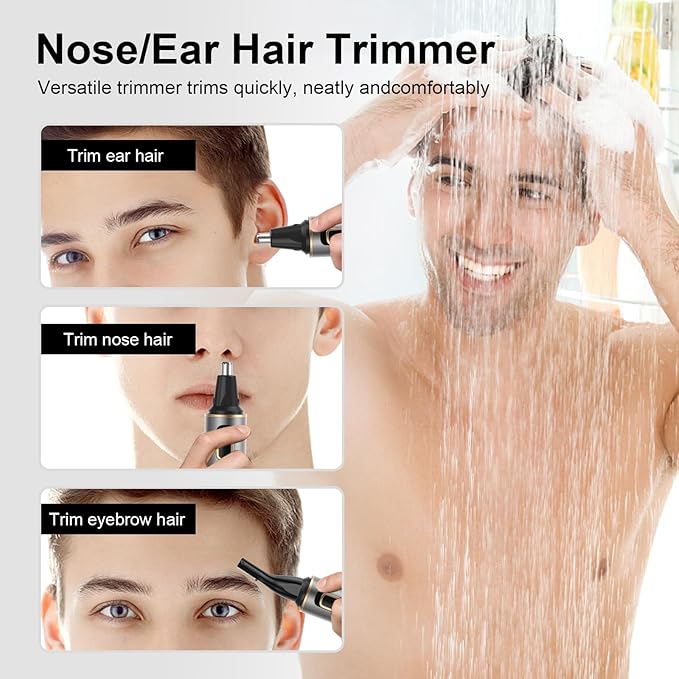 XOOMRSCP Nose Hair Trimmers for Men，Rechargeable Hair Trimmer 2 in 1 Painless Multifunctional Ear and Nose Hair Trimmer with IPX7 Waterproof Dual Edge Blades (Grey)