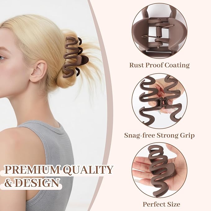 Matte Non-Slip Large Hair Clips for Women 8-Pack (Eight Unique Colors)