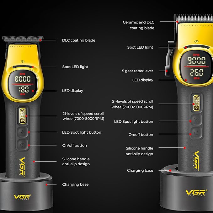 VGR 885S2 Professional Hair Clippers for Men with Hair Trimmer Set, Gold