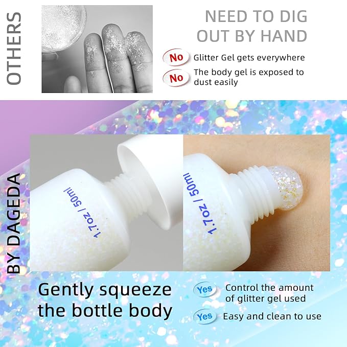 DAGEDA Mystic Purple Body Glitter Gel, Sparkly Hair Face Glitter Makeup