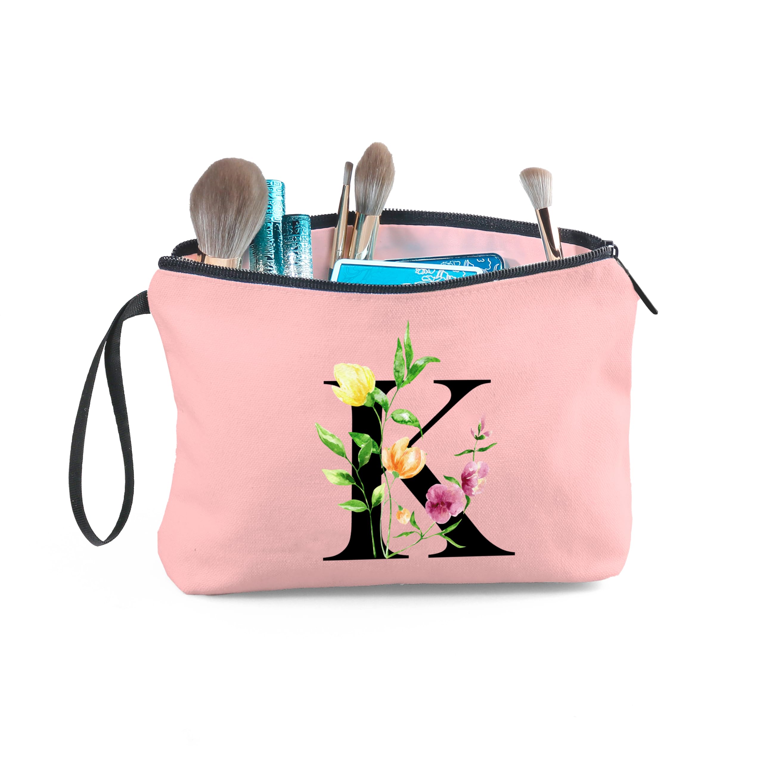 Birthday Thank You Appreciation Monogrammed Gifts for Mom Aunt Teacher Sister Friend Coworkers Bride Bridesmaid Makeup Cosmetic Bag with Mirror Mothers Day Christmas Graduation K