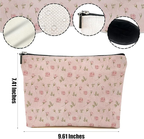 4pcs Pink Vintage Roses Floral Makeup Bag, Rose Gifts for Women Girl Sister