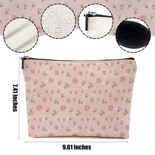 4pcs Pink Vintage Roses Floral Makeup Bag, Rose Gifts for Women Girl Sister