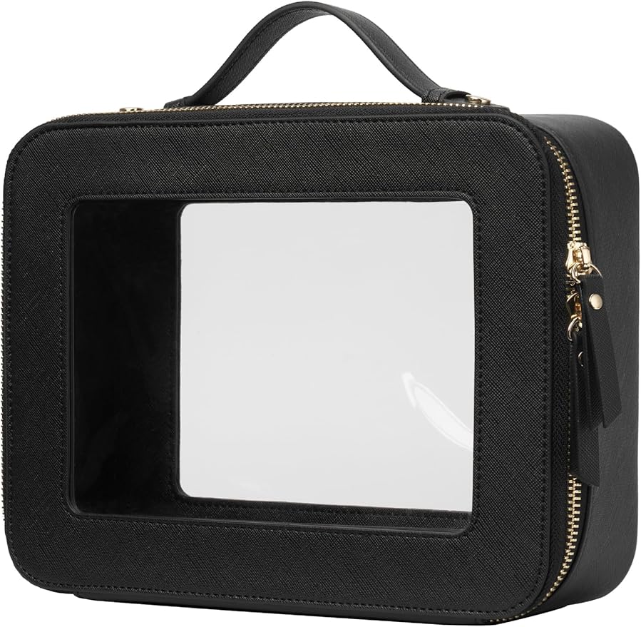 Popvibe Large Capacity Clear Toiletry Bag for Women Travel Makeup Bag Black