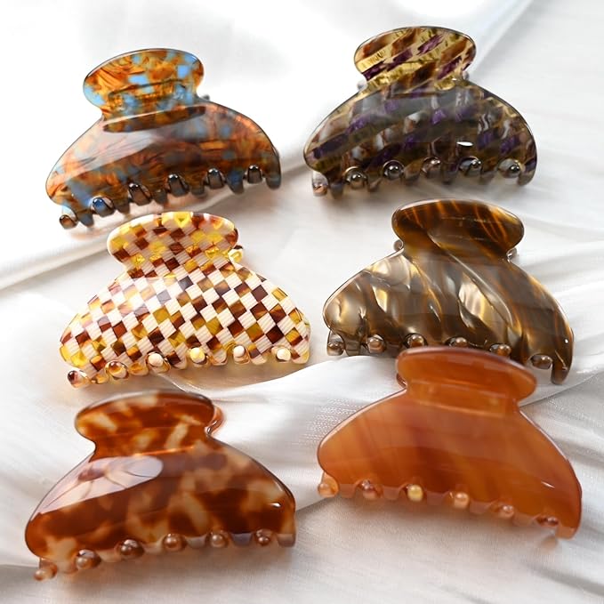 Prettyou Handmade Celluloid Acetate French Design Barrettes Tortoise Shell Claws Hair Claw Luxury Fashion Accessories Hair Clip for Women (brownblue)