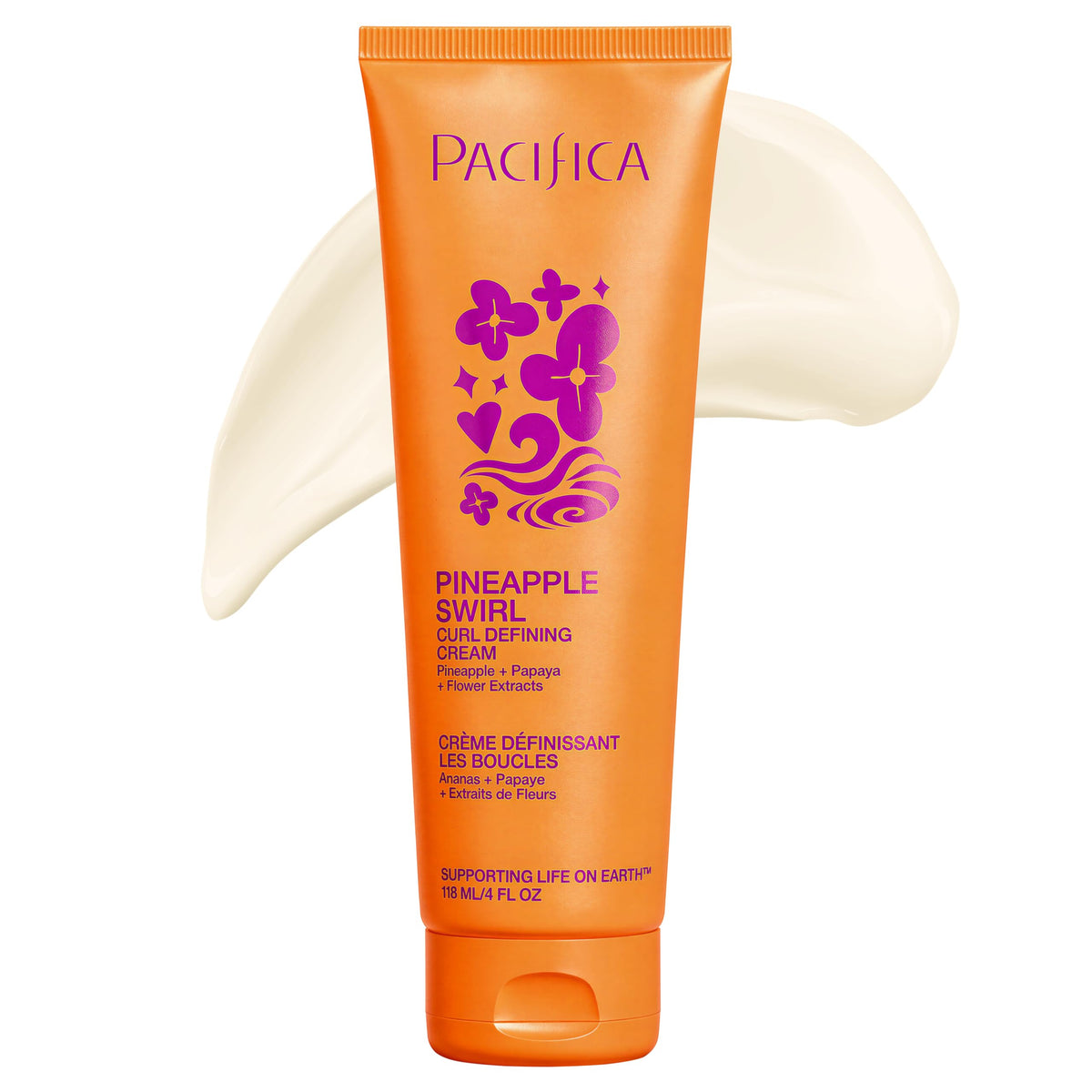 Pacifica Pineapple Swirl Curl Defining Cream – Bounce, Frizz Control & Curl Enhancer Styling Cream for Curly Hair & Wavy Hair – Coconut Oil & Hyaluronic Acid For No-Crunch Hold – Cruelty-Free – 4-oz