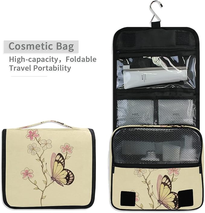 senya Hanging Travel Toiletry Bag Kit Makeup Case Cosmetics Organizer for Men Women (Butterfly Watercolor)