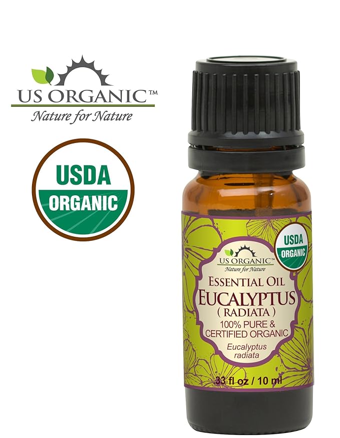 US Organic 100% Pure Eucalyptus Essential Oil (Radiata) - USDA Certified Organic, Steam Distilled - W/Euro droppers (More Size Variations Available) (10 ml /.33 fl oz)