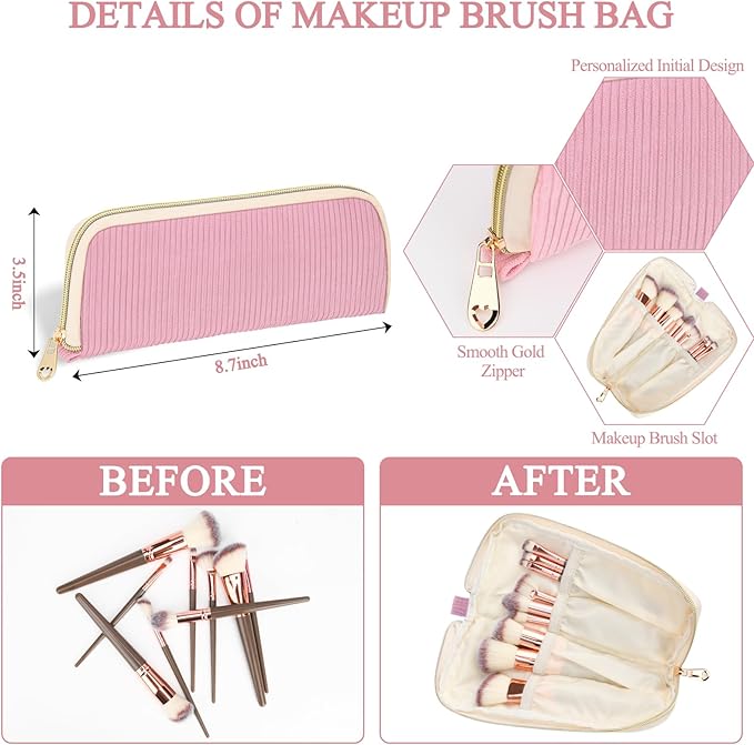Sernaxi Personalized Initial Makeup Bag Trendy Stuff Corduroy Cosmetic Bag Travel Toiletry Bag, Valentine’s Day Gift Makeup Organizer Case & Makeup Pouch for Women teen Girls Mom Girlfriend Wife