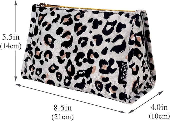 Aosbos Leopard Cosmetic Bag for Women, Travel Makeup Organizer Pouch