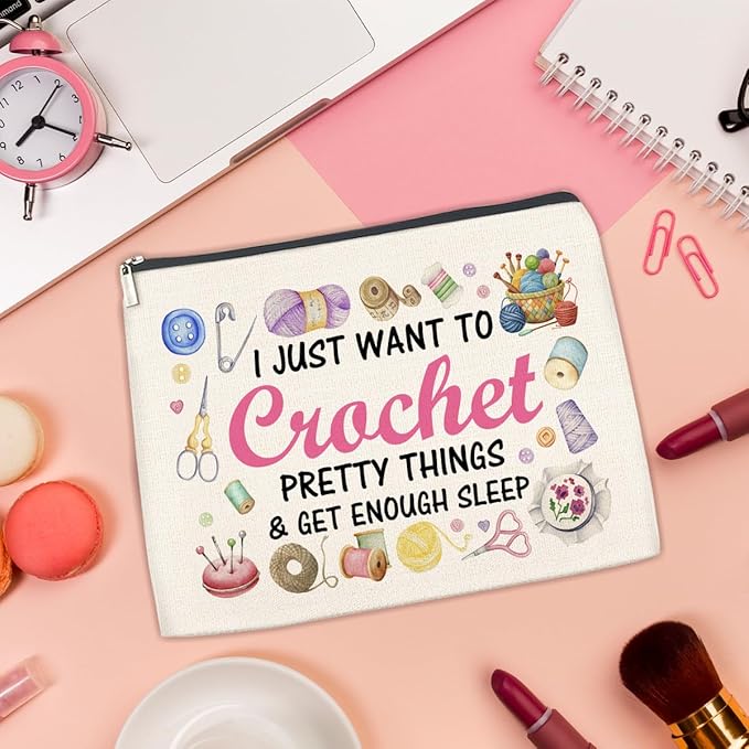 FYDHQSS Crochet Gifts Makeup Bag for Women Knitters Crocheters