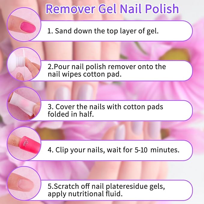 Remover for Soak Off Gel & Acticial Nail Gel Polish Remover Kit Nail Glue Remover Quickly & Easily Soak Off Remove Dip Powder Artificial Nails,Glitter Polish,Builder Gels,poly Gel Acrylic Powder