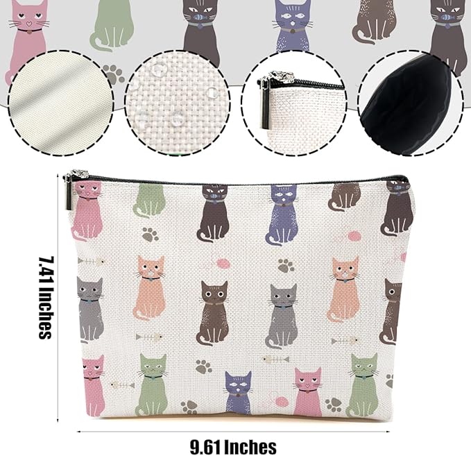 DHKG Cute Cat Makeup Bag Cat Gifts Cosmetic Bag Cat Lover Gifts for Women Girls Friends Wife Cat Themed Gifts Cat Stuff Travel Organizer Zipper Pouch Graduation Birthday Friendship Gifts