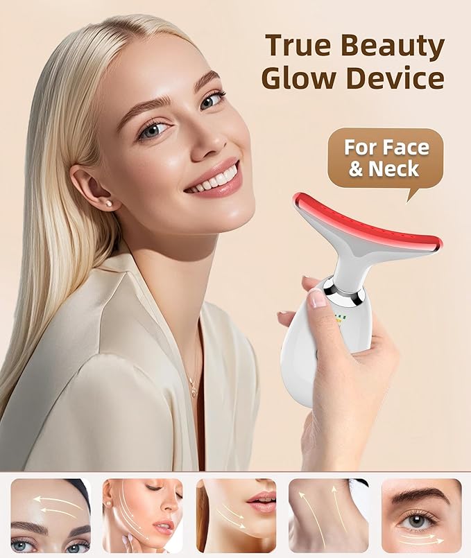 Jobazok 7 Color Face and Neck Massager Light Therapy, Red Light Based Facial Massager for Skin Care, Smoothing, Firming (White)