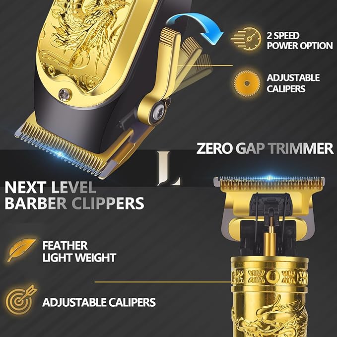 LQT Professional 3-in-1 Haircut and Shaving Set, Gold Design LED Display 17 Accessories + Travel Storage Box, Equipped with Large Capacity Battery, Holiday Gift, Men's Gift