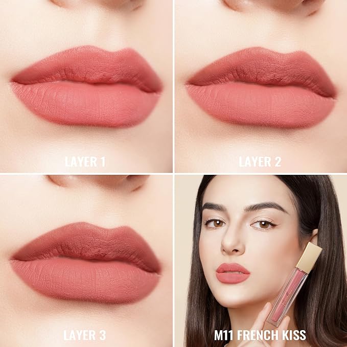 Oulac Matte Lipstick for Women, Liquid Coral Pink Lipstick Long Lasting, Waterproof Lip Stain, No Transfer, Creamy Texture Lip Color with Rose Oil, Vegan & Cruelty-Free, M11