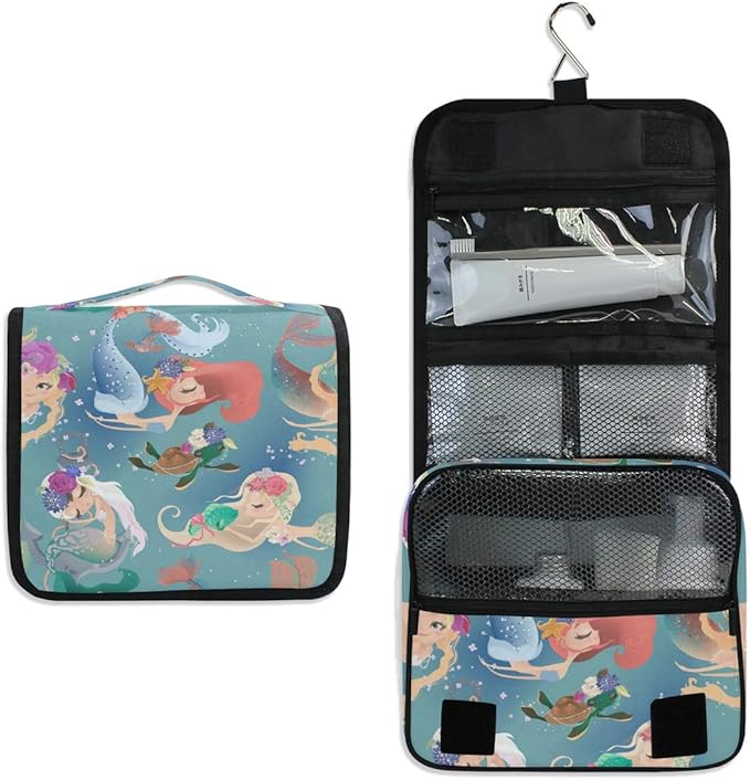 senya Hanging Travel Toiletry Bag Kit Makeup Case Cosmetics Organizer for Men Women (Mermaid Girls Princess)