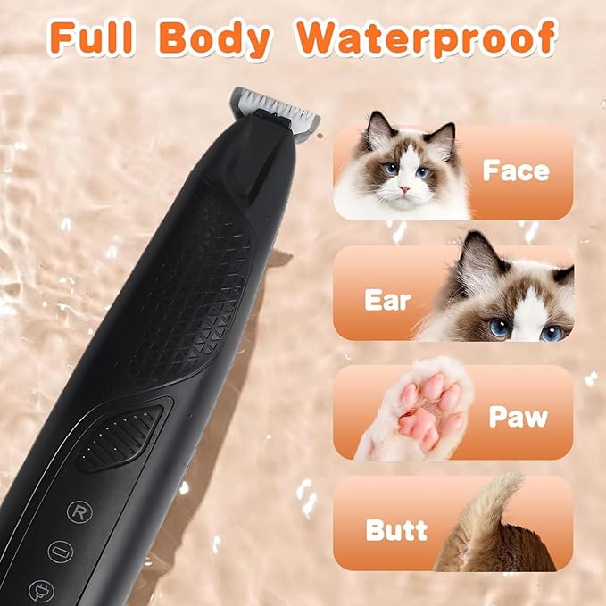 JNEKWOZ Professional Dog & Cat Trimmer - Quiet Electric Pet Grooming Kit for Ears/Eyes/Paws with LED Light - Cordless Battery-Powered Fur & Nail Clipper for Small/Large Breeds (Black)
