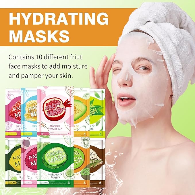 GUOYAOLIFU 30 Sheets Face Masks Skincare, Hydrating Face Masks Suitable for Sensitive Skin, Bulk Facial Mask for Women Skin Care, Soothe Face Mask for Spa