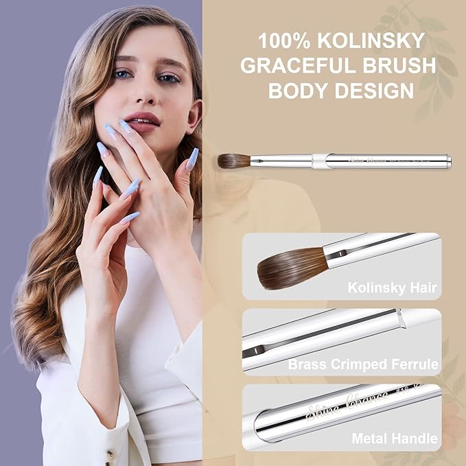 Shine Chance Acrylic Nail Art Brush Size 12, 100% Pure Kolinsky Hair Oval Nail Brush for Acrylic Application, Professional Nail Extension Manicure Tool Striping Nail Drawing Pen for DIY Home Salon