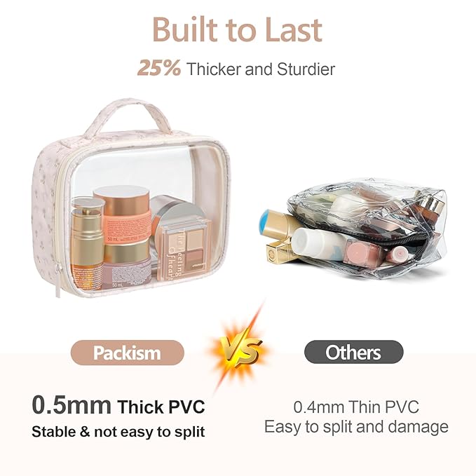 PACKISM Clear Makeup Bag - TSA Approved Toiletry Bag, 2 Pink Ditsy Floral