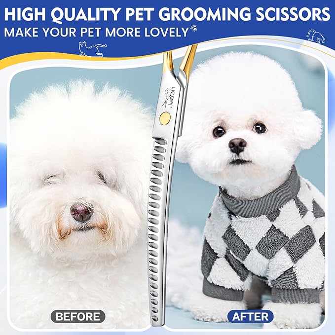 Jason Curved Dog Chunker Scissors - 8" Grooming Downward Shears 23 Teeth