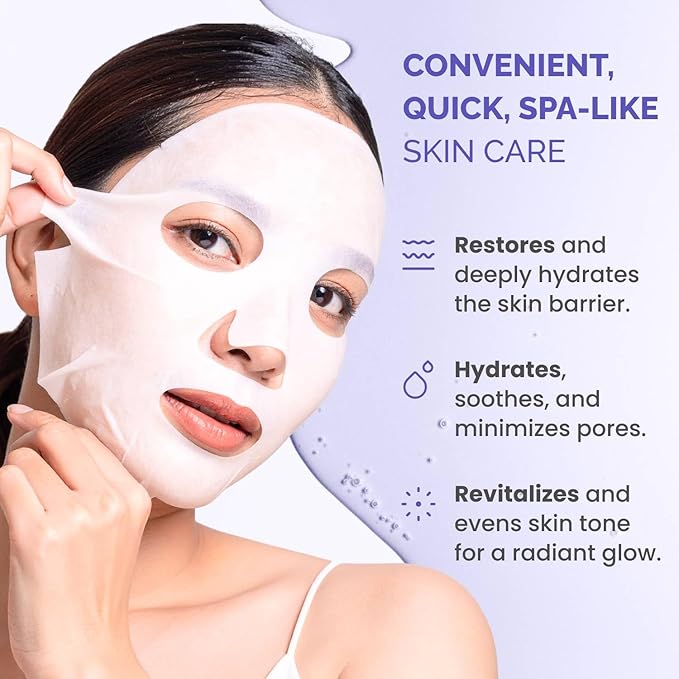 PLANTIFIQUE Korean Face Masks, 5 Pack - Hydrating, Anti-Aging & Firming