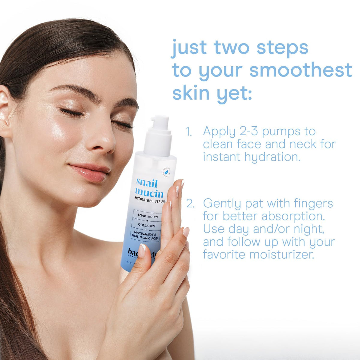 Baebody Snail Mucin Serum Moisturizer with Collagen, 3.38 fl oz