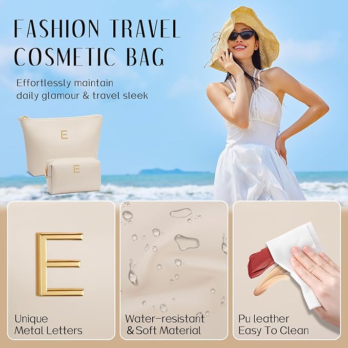 CLOUDWINGS Gifts for Women Girls Personalized Initial Travel Makeup Bag