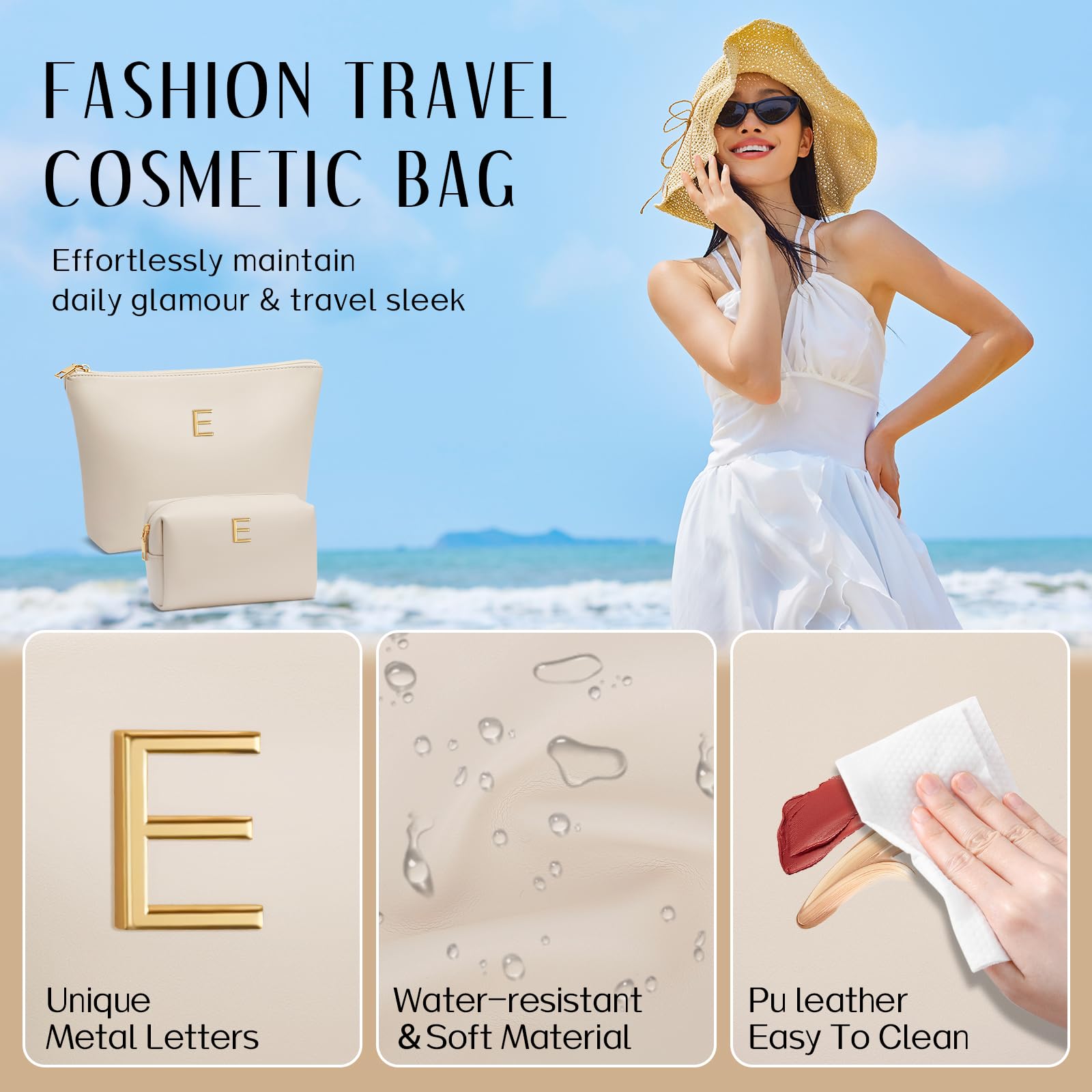 CLOUDWINGS Gifts for Women Girls Personalized Initial Travel Makeup Bag