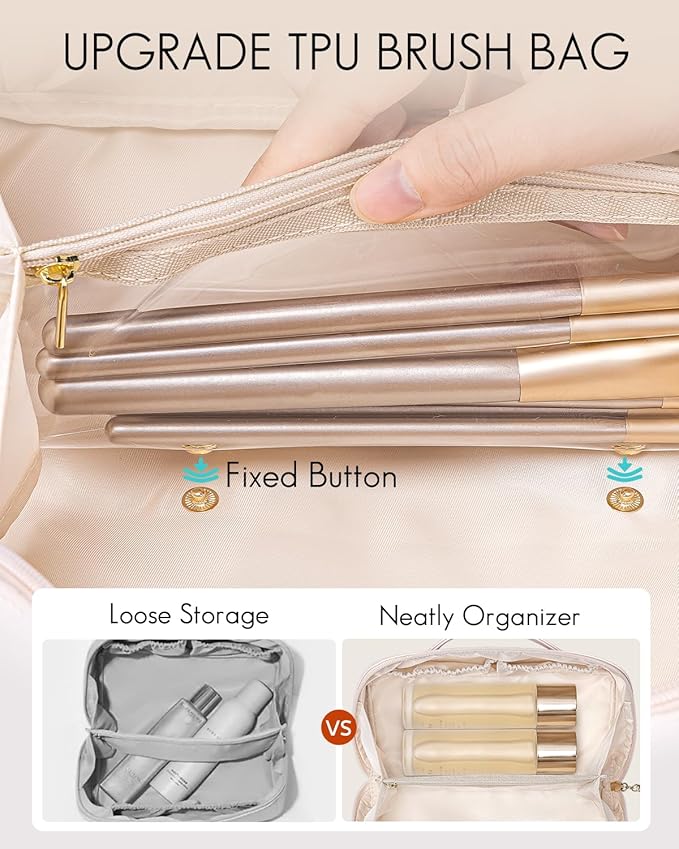 VLANDO Makeup Bag,Women Travel Toiletry Case,Carry Handle,Off White