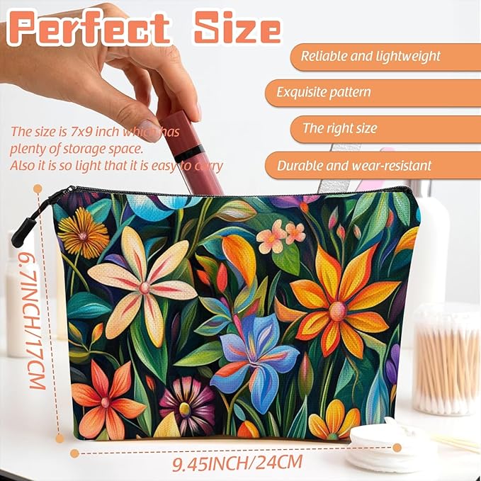 Scribesense Cosmetic Bags Travel Makeup Toilet Case Waterproof Pouch for Women Girls 6.7X9.45inches - Color - Rich Painting of Diverse Flowers