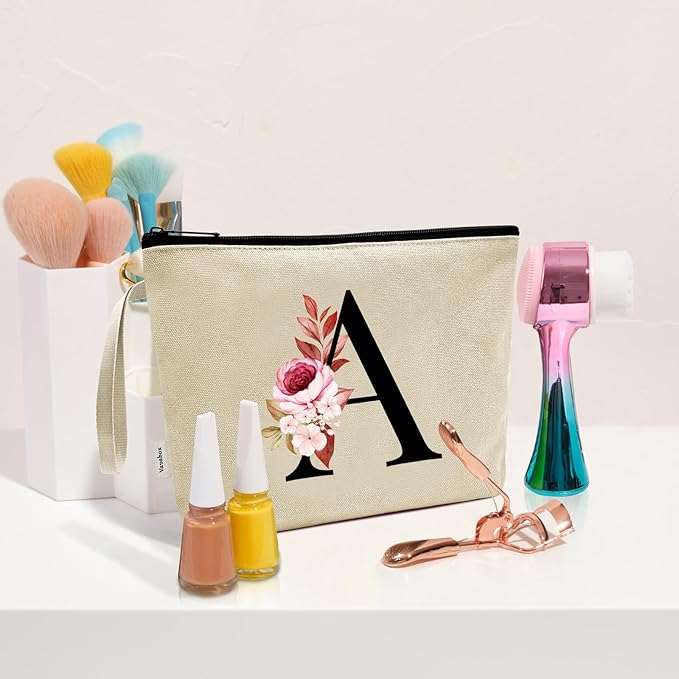 Vavabox A-Z Personalized Makeup Bag, Birthday Gifts for Women Mom, Gifts for Best Friend, Bride Bridesmaid Cosmetic bag (Z, Cream Yellow)