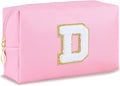 URSKYTOUS Initial Makeup Bag Personalized Preppy Travel Small PU Cosmetic Bag Pink Makeup Pouch Zipper Toiletry Organizer for Women Girls Mom Friend Bridesmaid Teacher Sister Prom Christmas Gift（D）