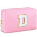 URSKYTOUS Initial Makeup Bag Personalized Preppy Travel Small PU Cosmetic Bag Pink Makeup Pouch Zipper Toiletry Organizer for Women Girls Mom Friend Bridesmaid Teacher Sister Prom Christmas Gift（D）