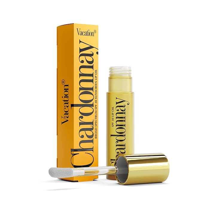 Vacation Chardonnay Lip Oil SPF 30, 0.2 Fluid Ounces - Hydrating SPF Lip Balm, Caramel Vanilla Flavor, Plumping Gloss, Sunscreen, Non-Sticky